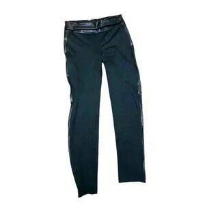 Rinascimento‎ Legging Trousers Faux Leather Waist Trim on Legs Black Size Medium
